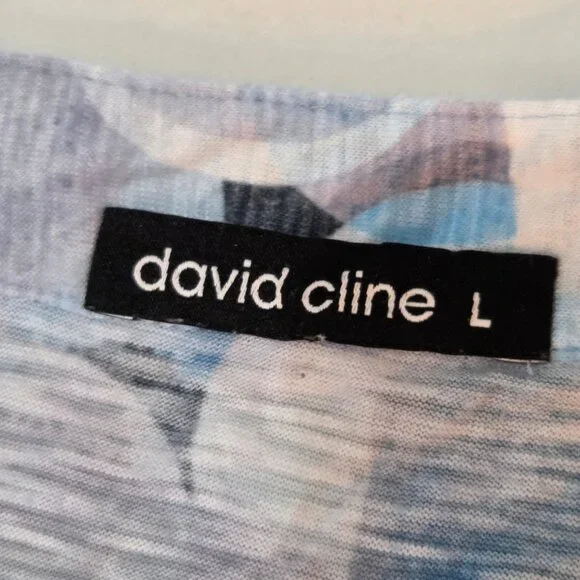 David Cline Top Large Crinkle 1/4 Snap Front Abstract Print Crushed Blue Gray - Picture 4 of 7